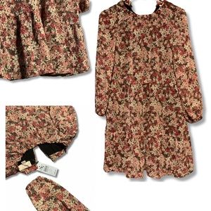 LOFT Red floral dress sz xs petite black casual elegant long sleeve lightweight